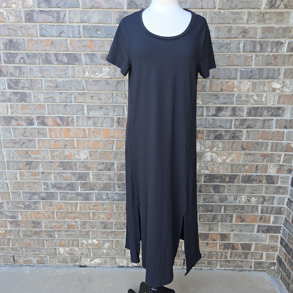Cuddl‎ Duds Dress Womens PL Black Flexwear Short Sleeve Maxi Travel Casual